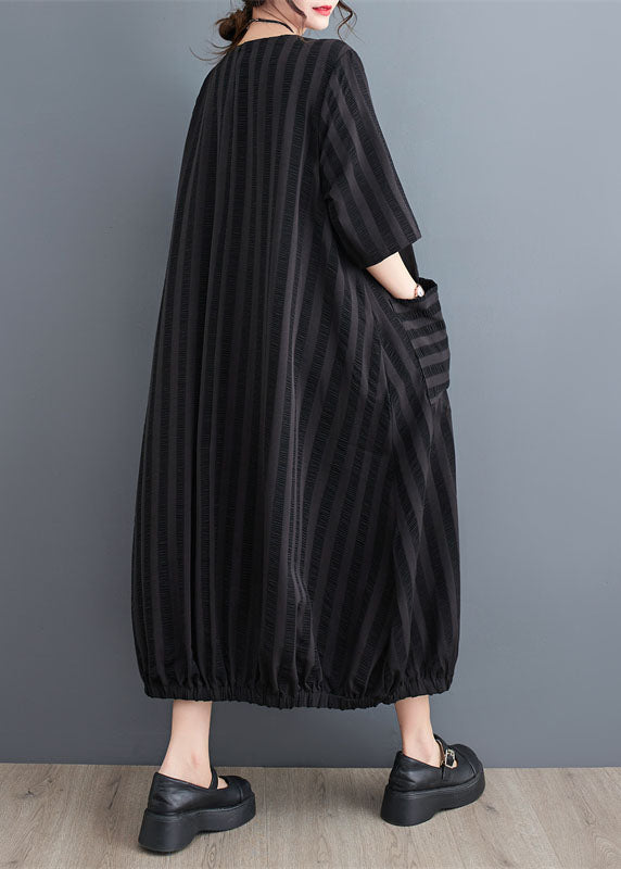 Simple Black Striped Pockets Patchwork Cotton Dresses Summer LY5268 - fabuloryshop