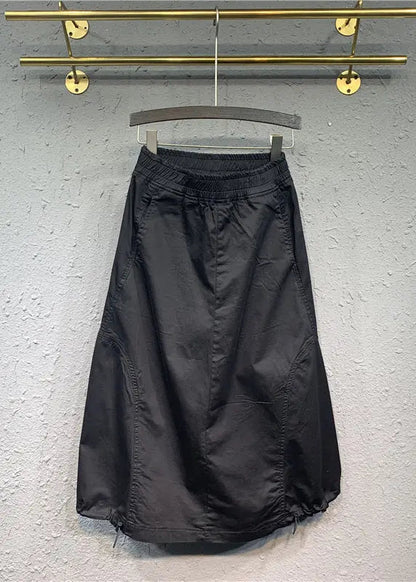 Simple Black Wrinkled Pockets Patchwork Cotton Skirts Fall Ada Fashion