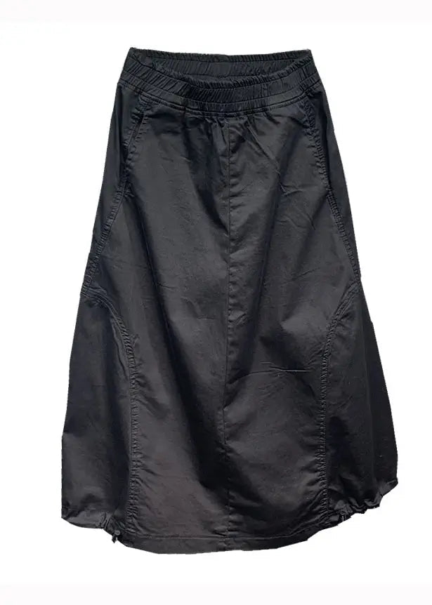 Simple Black Wrinkled Pockets Patchwork Cotton Skirts Fall Ada Fashion