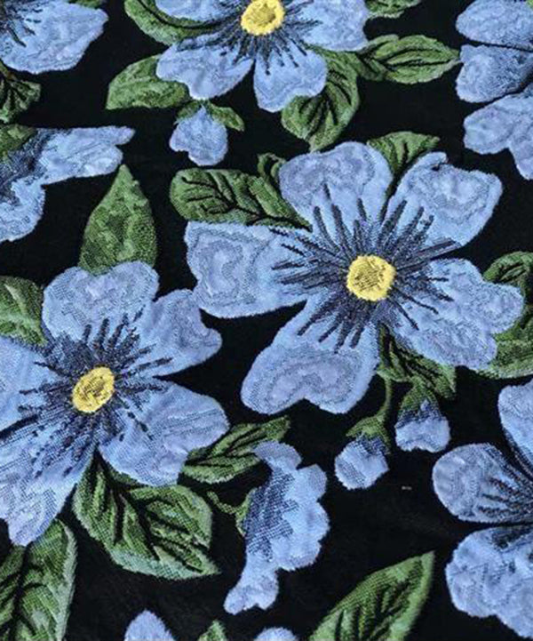 Simple Blue Embroideried Floral Paitings Cotton Satchel Handbag LY1780 - fabuloryshop