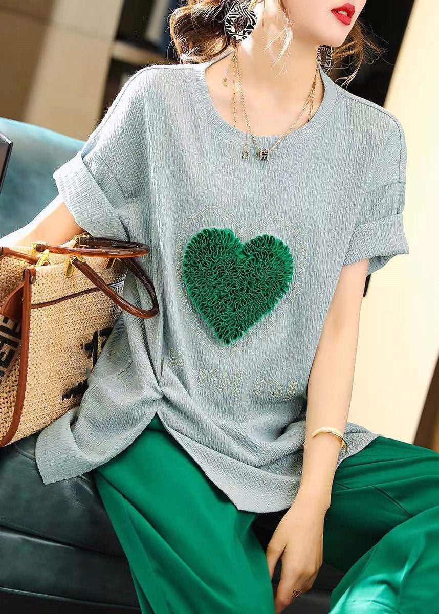 Simple Blue O-Neck loving Heart T Shirts Summer LY1523 - fabuloryshop