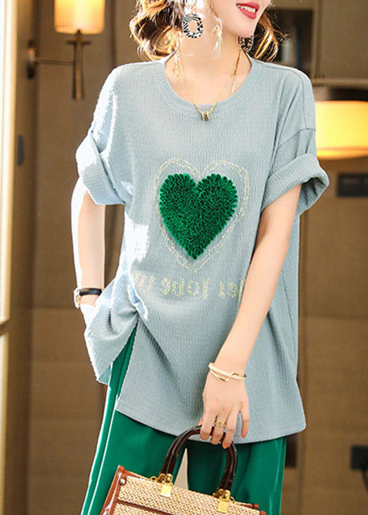 Simple Blue O-Neck loving Heart T Shirts Summer LY1523 - fabuloryshop