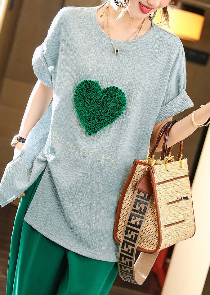 Simple Blue O-Neck loving Heart T Shirts Summer LY1523 - fabuloryshop