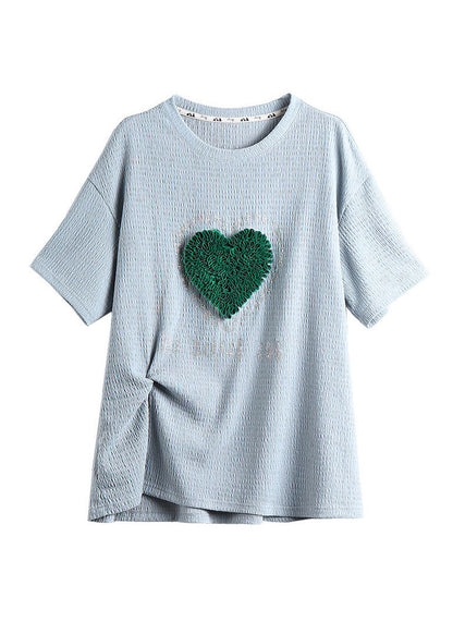 Simple Blue O-Neck loving Heart T Shirts Summer LY1523 - fabuloryshop