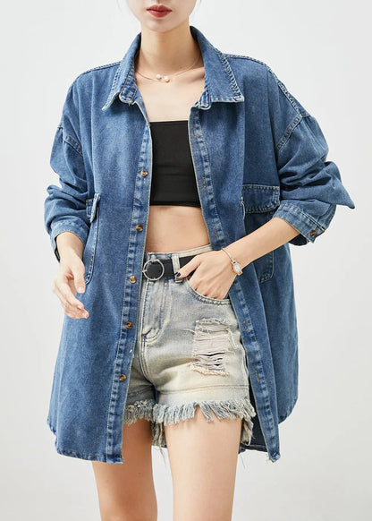 Simple Blue Oversized Pockets Denim Coat Outwear Fall Ada Fashion