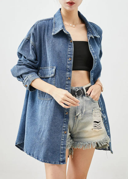 Simple Blue Oversized Pockets Denim Coat Outwear Fall Ada Fashion