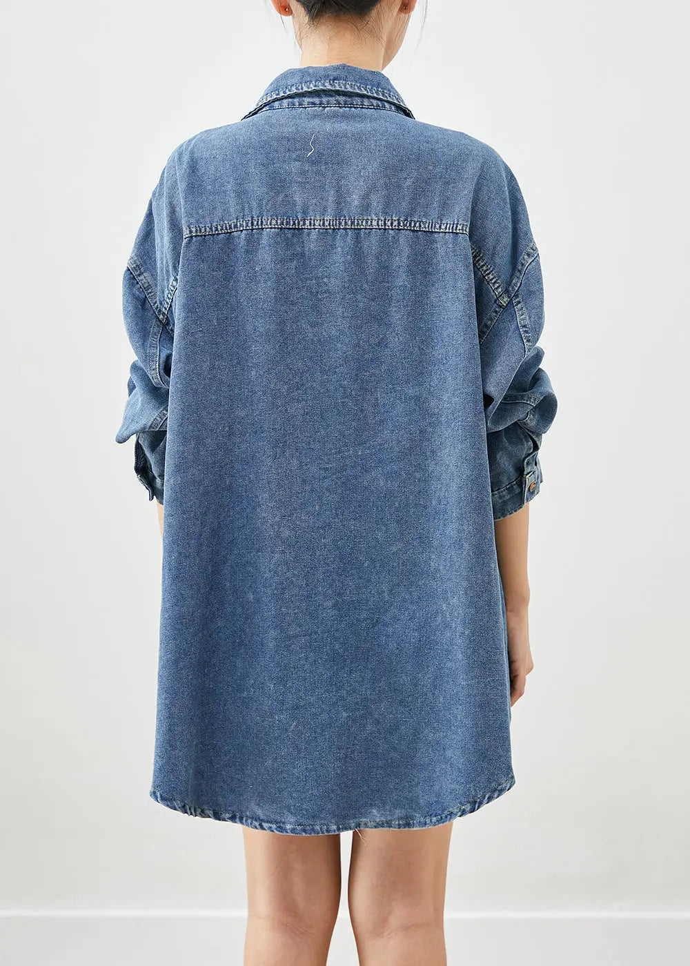 Simple Blue Oversized Pockets Denim Coat Outwear Fall Ada Fashion