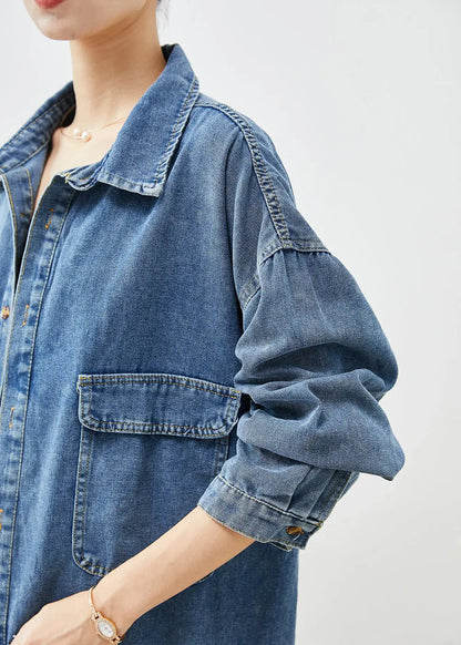 Simple Blue Oversized Pockets Denim Coat Outwear Fall Ada Fashion