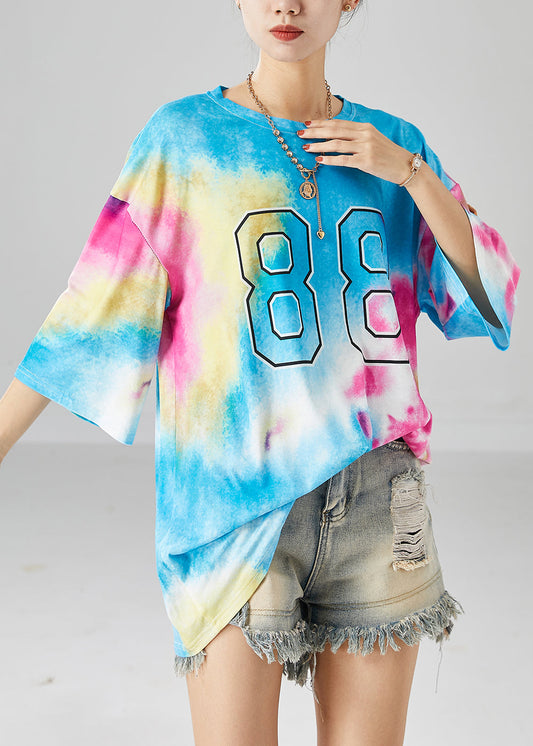 Simple Blue Oversized Tie Dye Cotton Tops Summer LY6683 - fabuloryshop