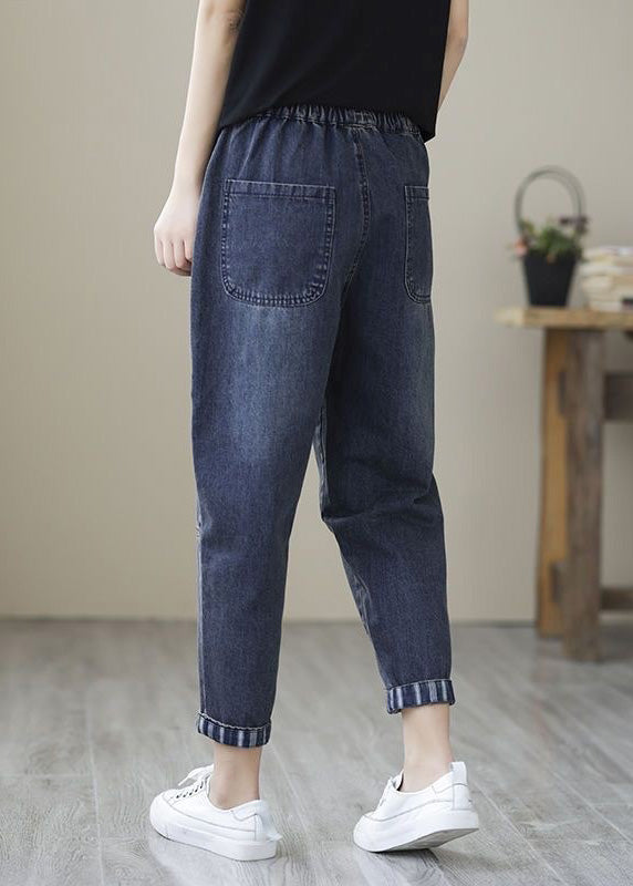 Simple Blue Patchwork Elastic Waist Crop Beam Jeans TY1046 - fabuloryshop