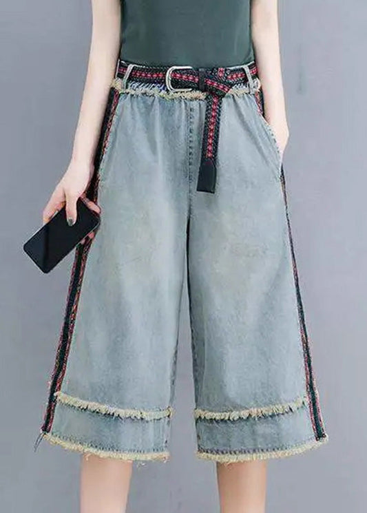 Simple Blue Patchwork High Waist Crop Jeans Summer TY1050 - fabuloryshop