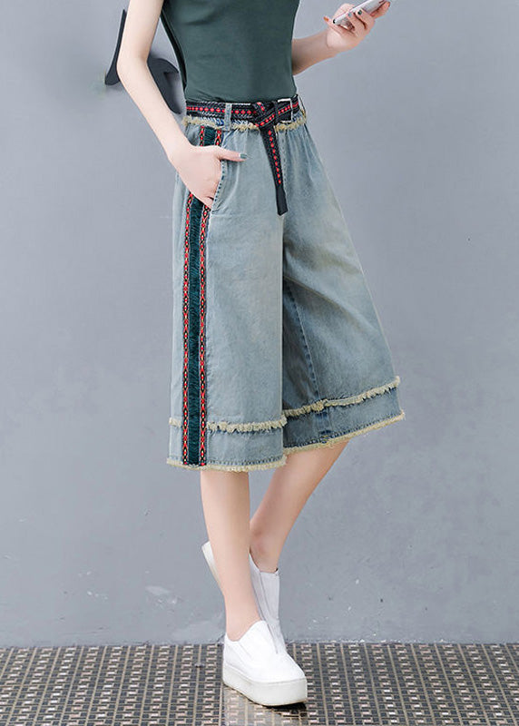 Simple Blue Patchwork High Waist Crop Jeans Summer TY1050 - fabuloryshop