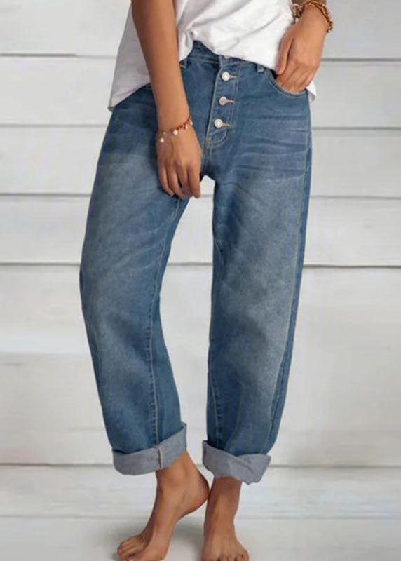 Simple Blue Pockets Button Patchwork High Waist Denim Pants Summer LY3935 - fabuloryshop