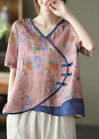 Blue Print Ramie Oriental Summer Tops - fabuloryshop