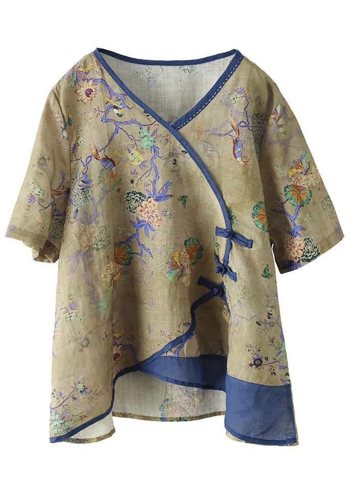 Blue Print Ramie Oriental Summer Tops - fabuloryshop