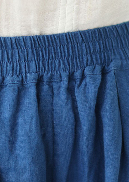 Simple Blue Wrinkled Pockets Elastic Waist Patchwork Linen Skirt Summer LY4925 - fabuloryshop