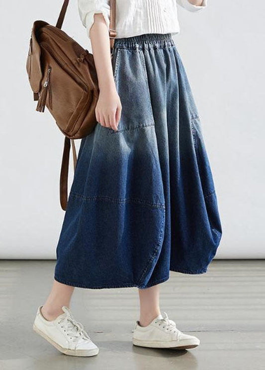Simple Blue Wrinkled Pockets Gradient Color Denim Skirts Summer LY0583 - fabuloryshop