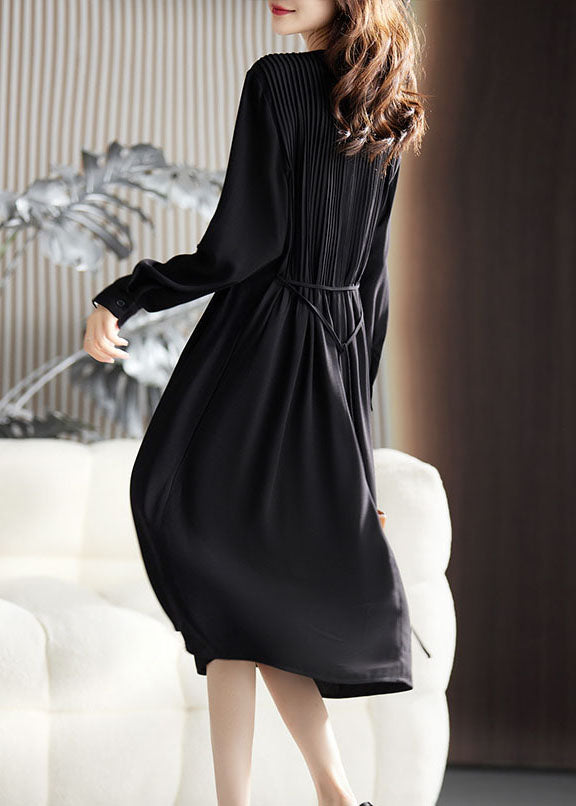 Simple Caramel O-Neck Wrinkled Maxi Dresses Long Sleeve Ada Fashion