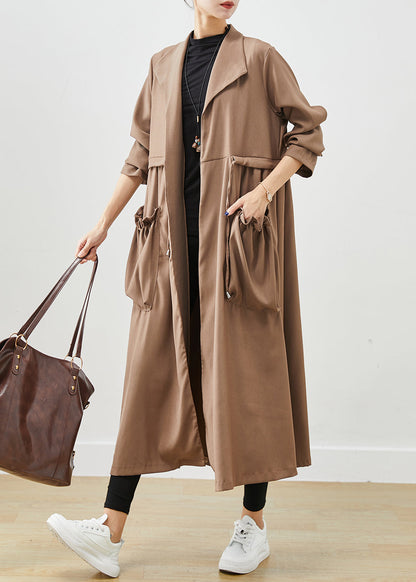 Simple Coffee Cinched Ruffled Pockets Cotton Coat Fall Ada Fashion