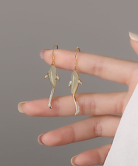 Simple Cyan Sterling Silver Overgild Jade Goldfish Drop Earrings Ada Fashion