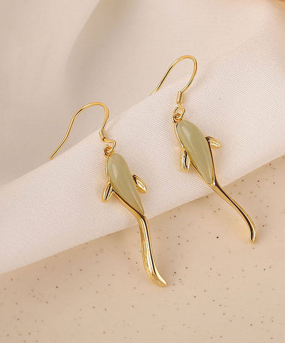 Simple Cyan Sterling Silver Overgild Jade Goldfish Drop Earrings Ada Fashion