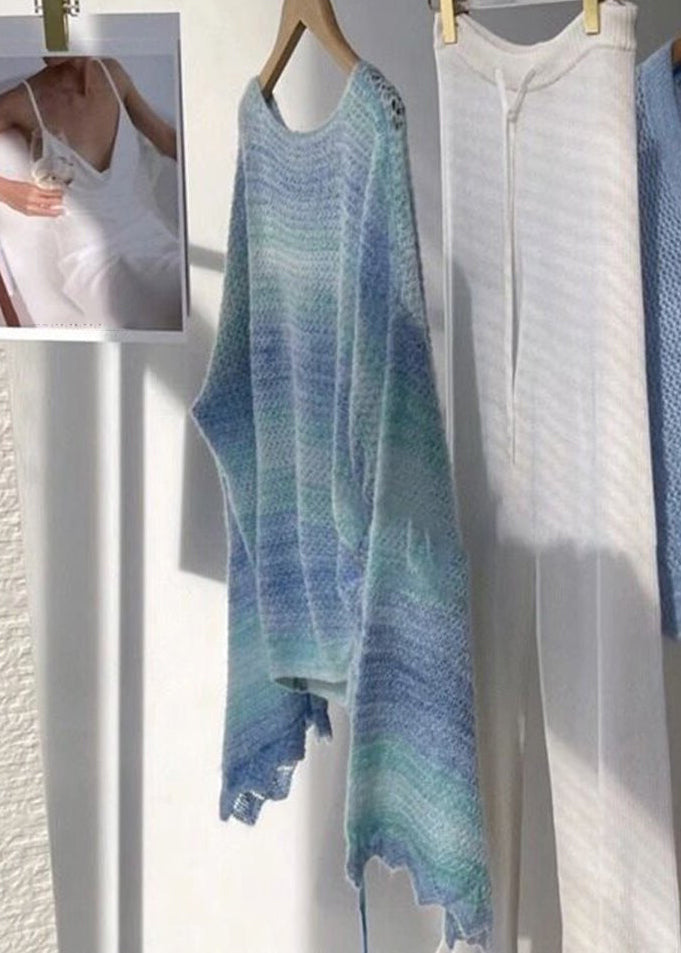 Simple Gradient Color O Neck Drawstring Patchwork Knit Top Fall Ada Fashion