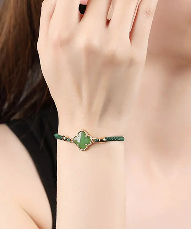 Simple Green Jade Coloured Glaze Charm Bracelet Ada Fashion