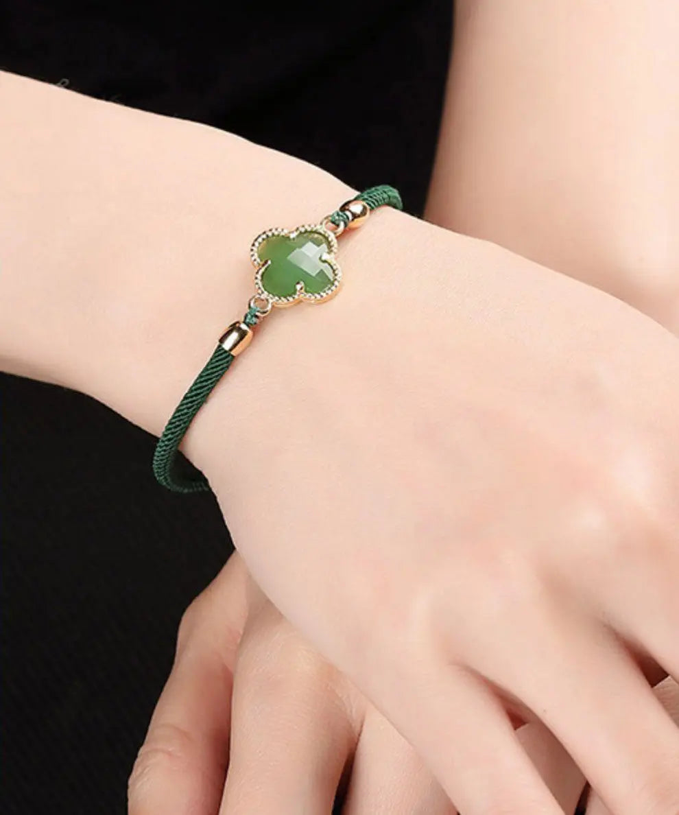 Simple Green Jade Coloured Glaze Charm Bracelet Ada Fashion