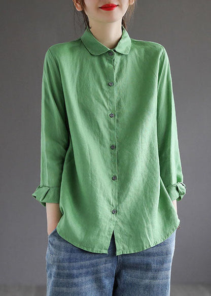 Simple Green Peter Pan Collar Button Patchwork Cotton Blouse Tops Spring LY6246 - fabuloryshop