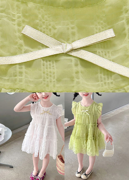 Simple Green Ruffled Patchwork Kids Long Dress Sleeveless Ada Fashion