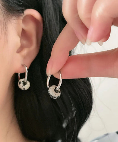 Simple Grey Dot Copper Hoop Earrings Ada Fashion