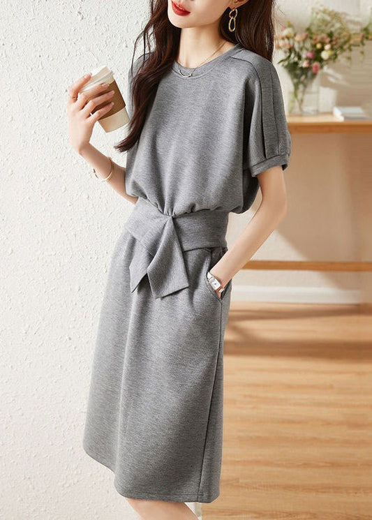 Simple Grey O Neck Patchwork T Shirt And Skirtss Cotton Two Pieces Set Fall LY9614