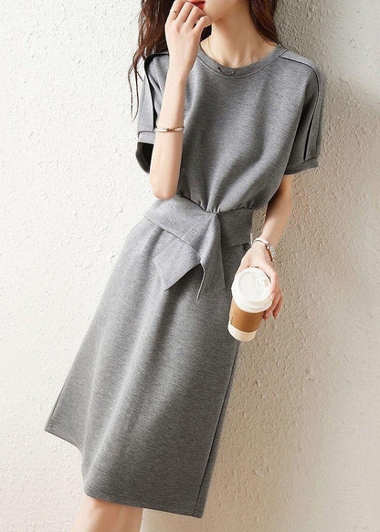 Simple Grey O Neck Patchwork T Shirt And Skirtss Cotton Two Pieces Set Fall LY9614