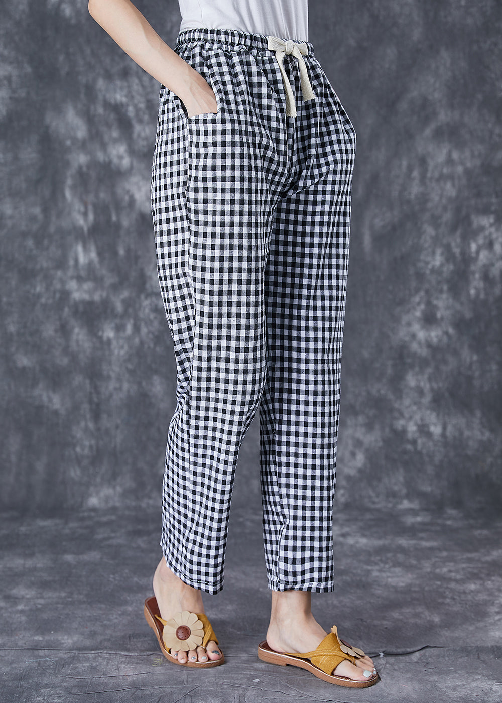 Simple Grey Plaid Pockets Linen Harem Pants Fall LY7077 - fabuloryshop