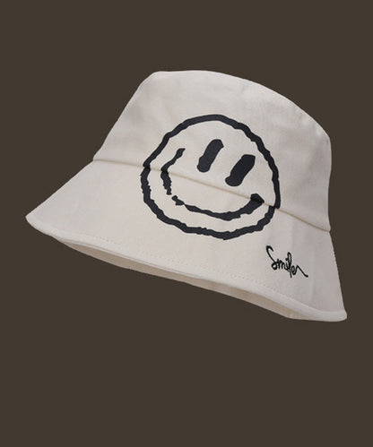 Simple Khaki Graphic Embroidery Patchwork Smiling Face Bucket Hat LY514 - fabuloryshop