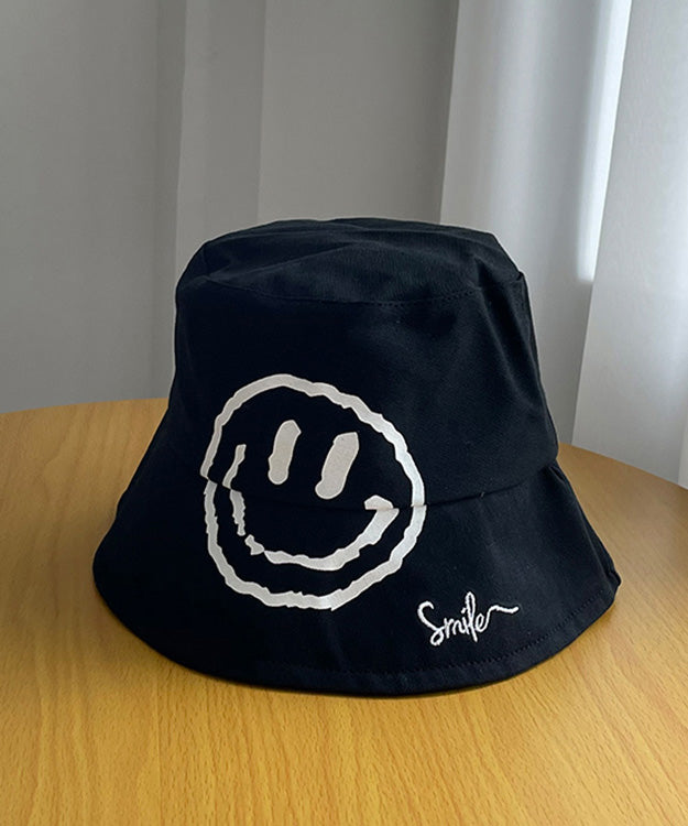 Simple Khaki Graphic Embroidery Patchwork Smiling Face Bucket Hat LY514 - fabuloryshop