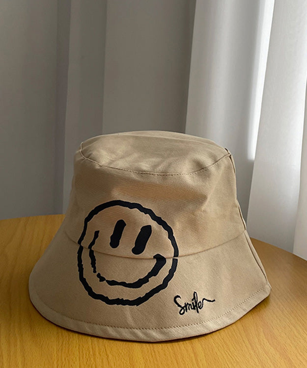 Simple Khaki Graphic Embroidery Patchwork Smiling Face Bucket Hat LY514 - fabuloryshop