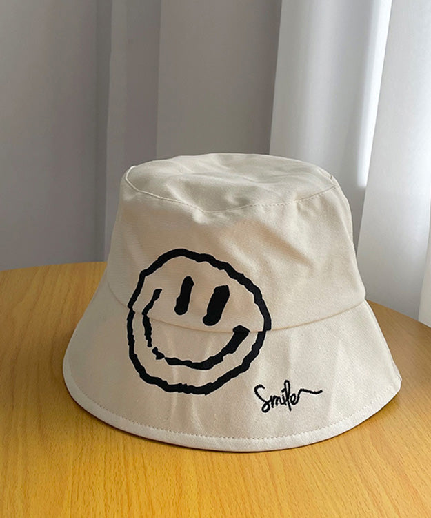 Simple Khaki Graphic Embroidery Patchwork Smiling Face Bucket Hat LY514 - fabuloryshop