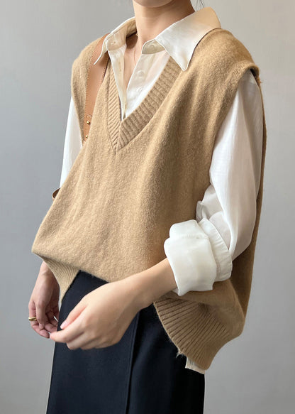 Khaki Cashmere Knit Waistcoat Sleeveless