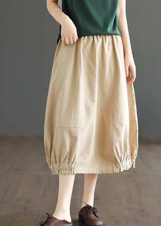 Simple Khaki Wrinkled Pockets Elastic Waist Patchwork Cotton Skirts Spring LY4045 - fabuloryshop