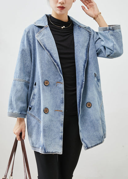 Simple Light Blue Double Breast Patchwork Denim Jackets Fall Ada Fashion