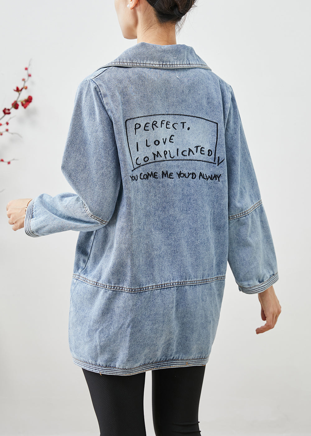 Simple Light Blue Double Breast Patchwork Denim Jackets Fall Ada Fashion