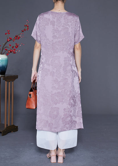 Simple Light Purple V Neck Jacquard Silk Vacation Dresses Summer LY1818 - fabuloryshop