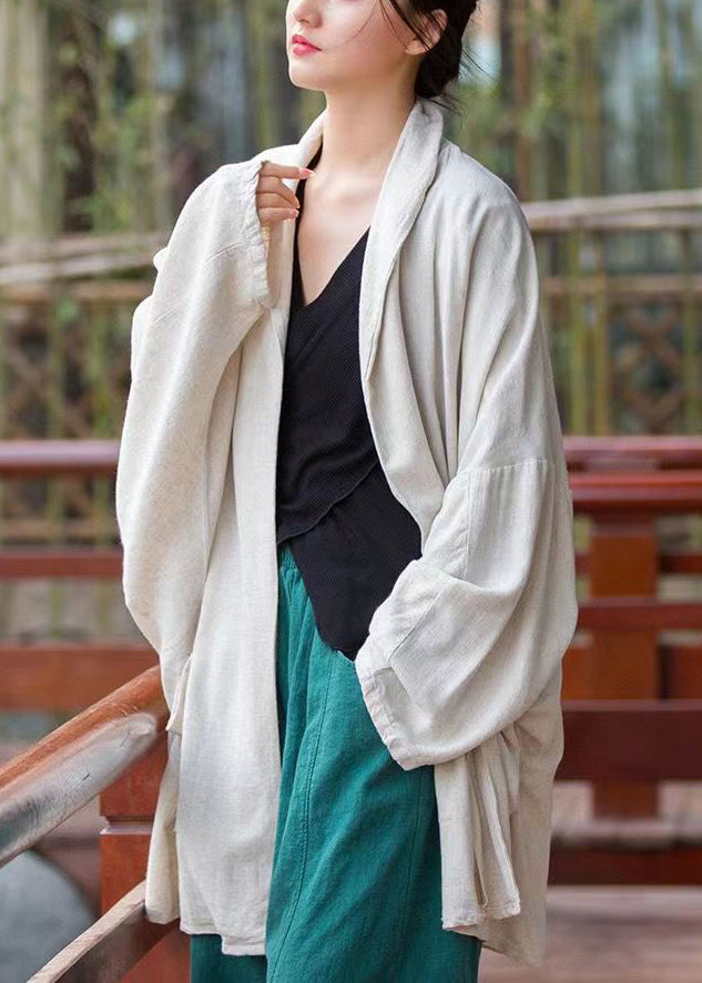 Simple Linen Stand Collar Pockets Cotton Thin Cardigan Batwing Sleeve Ada Fashion