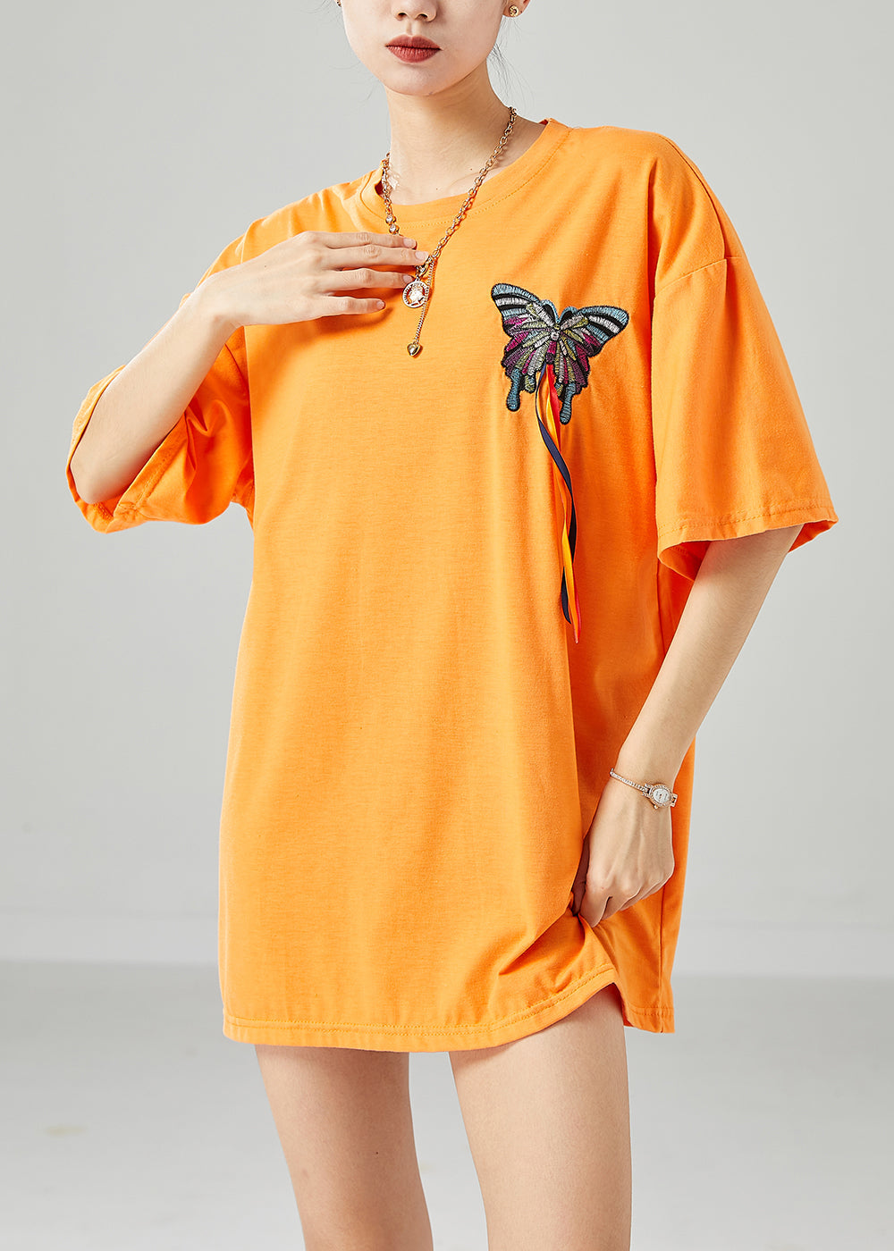 Simple Orange Embroideried Butterfly Tassel Cotton Tank Summer LY6701 - fabuloryshop