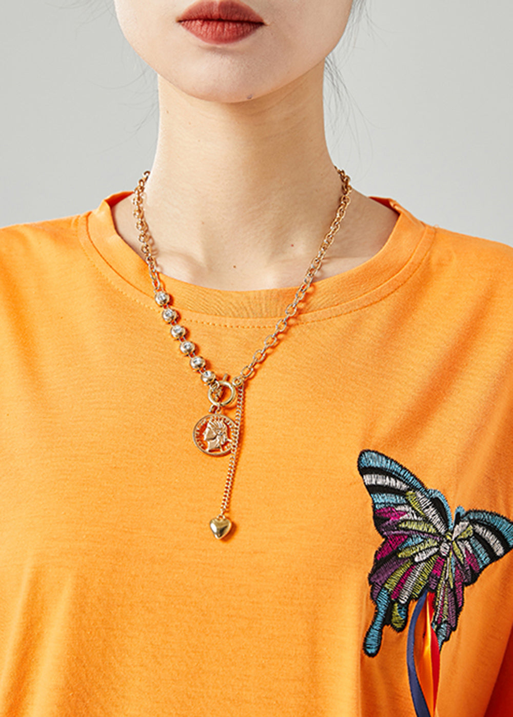 Simple Orange Embroideried Butterfly Tassel Cotton Tank Summer LY6701 - fabuloryshop