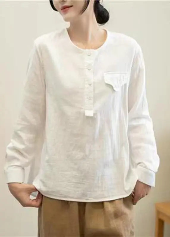 Simple Orange O-Neck Patchwork Button Tops Long Sleeve Ada Fashion