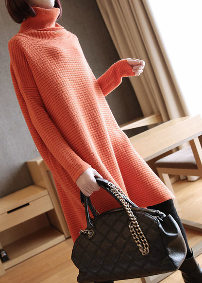 Simple Orange Turtle Neck Oversized Knitted Long Sweater Spring LY1439 - fabuloryshop