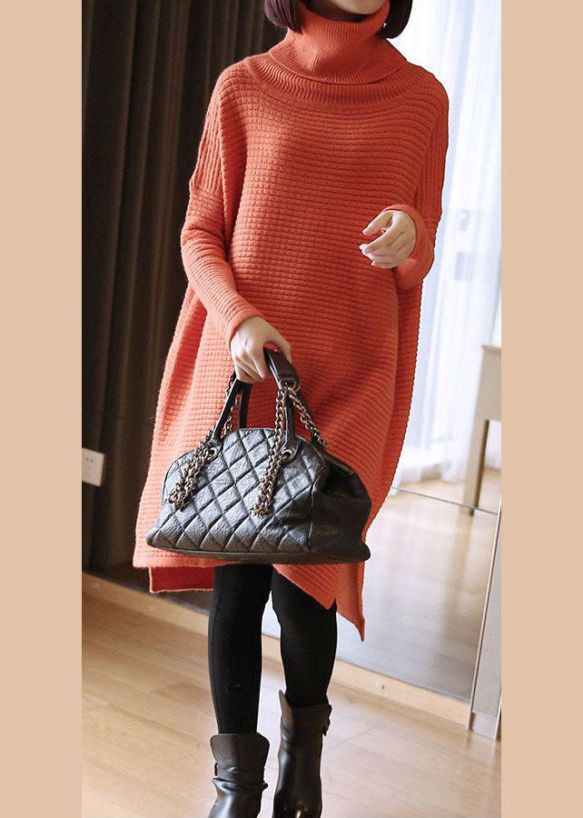 Simple Orange Turtle Neck Oversized Knitted Long Sweater Spring LY1439 - fabuloryshop