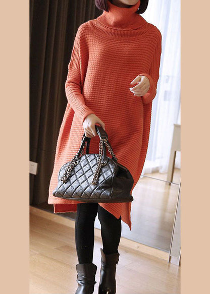 Simple Orange Turtle Neck Oversized Knitted Long Sweater Spring LY1439 - fabuloryshop